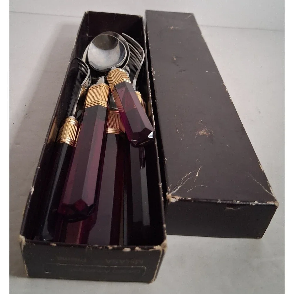 Mikasa Larry Laslo Prisma Amethyst Purple Flatware 5pc Set  in Box